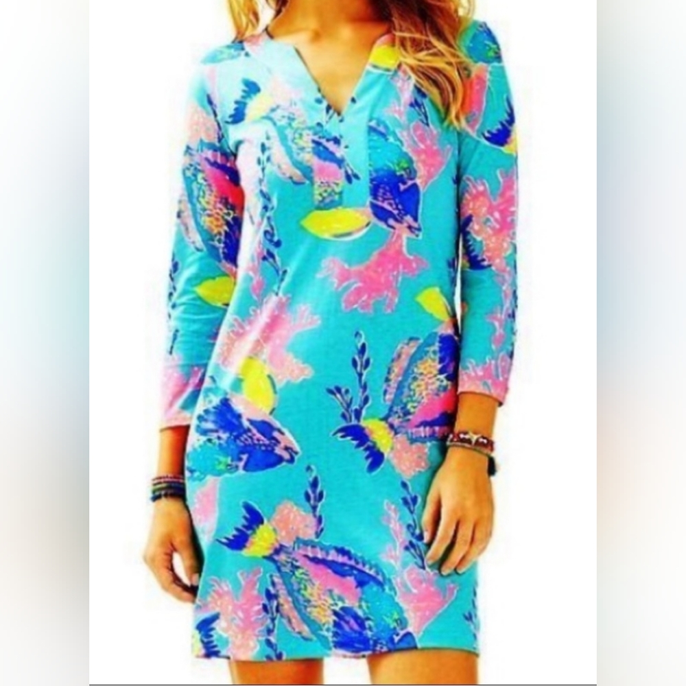 Lilly Pulitzer Shorely Blue Sandstorm Riva Dress Size Extra Small EUC